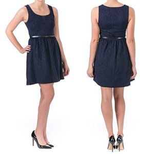 Women’s Guess Embossed Midi A-line Dress Midnight Navy Blue Stretch Work Bridal